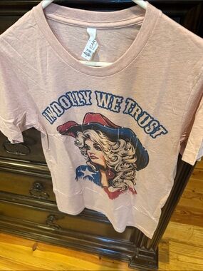 Bella Canvas Light Pink 'In Dolly We Trust' Graphic Tee. NWOT